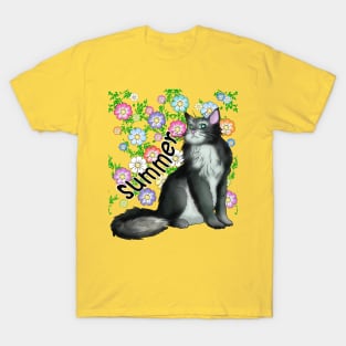 A black and white cat for Summer T-Shirt